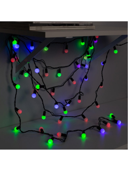 Гирлянда «Нить» 20 м с насадками «Шарики 1.5 см», IP44, тёмная нить, 200 LED, свечение мульти (RG/RB), мигание, 220 В