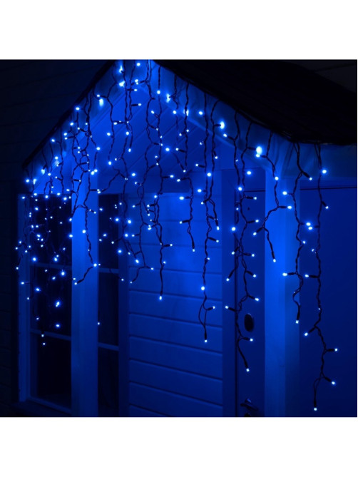 Гирлянда «Бахрома» 3×0.9 м, IP65, УМС, тёмная нить каучук, 144 LED, свечение синее, 220 В