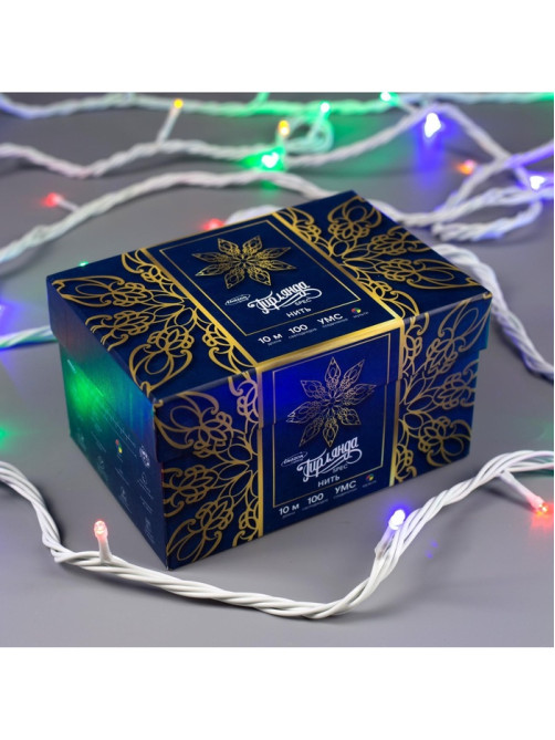 Гирлянда «Нить» 10 м, IP44, УМС, белая нить, 100 LED, свечение мульти, 220 В