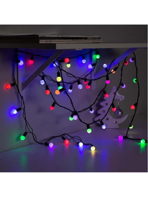 Гирлянда «Нить» 10 м с насадками «Шарики 1.5 см», IP44, тёмная нить, 100 LED, свечение мульти (RG/RB), мигание, 220 В
