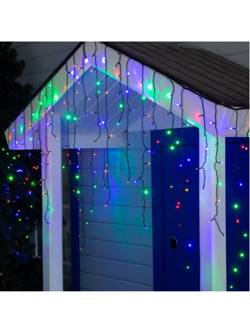 Гирлянда «Бахрома» 3×0.9 м, IP44, УМС, тёмная нить, 232 LED, свечение мульти, 220 В