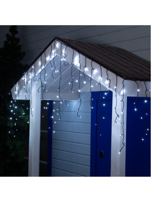 Гирлянда «Бахрома» 3×0.6 м, IP44, УМС, тёмная нить, 160 LED, свечение белое, мерцание белым, 220 В