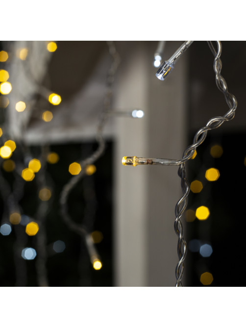 Гирлянда «Бахрома» 3×0.6 м, IP44, УМС, прозрачная нить, 160 LED, свечение тёплое белое, мерцание белым, 220 В