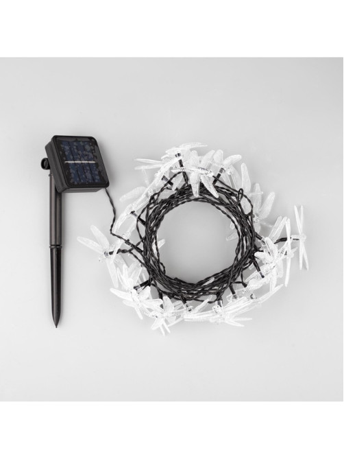 Гирлянда «Нить», 4.5 м, уличная, с насадками «Стрекоза», IP44, 30 LED, 2 режима, солнечная батарея, тёмная нить, свечение тёплое белое