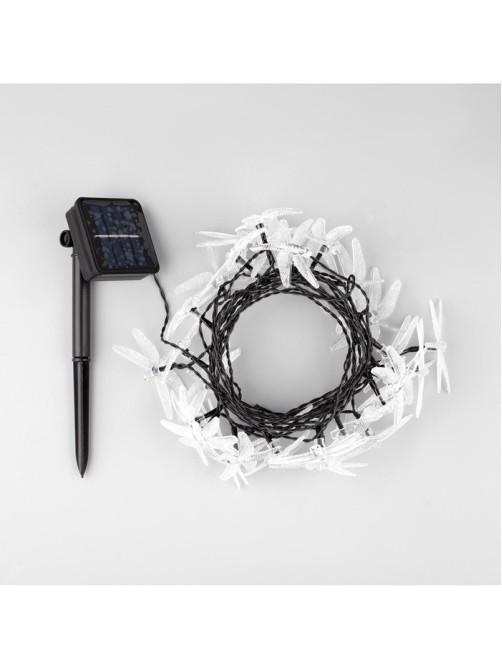 Гирлянда «Нить», 4.5 м, уличная, с насадками «Стрекоза», IP44, 30 LED, 2 режима, солнечная батарея, тёмная нить, свечение зелёное/аквамарин/жёлтое