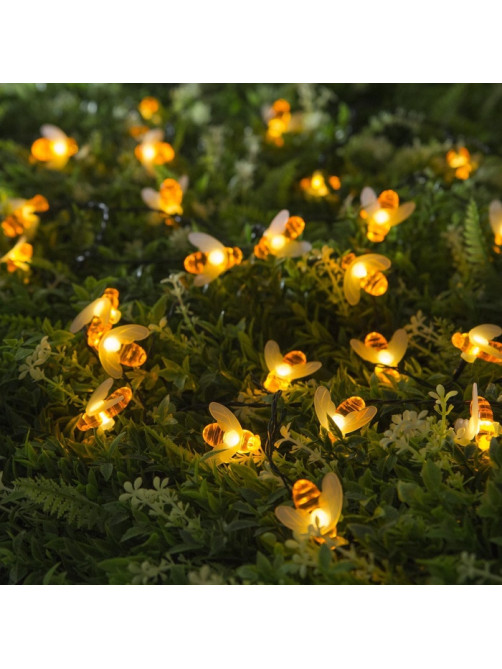 Гирлянда «Нить», 4.5 м, уличная, с насадками «Пчёлка», IP44, 30 LED, 2 режима, солнечная батарея, тёмная нить, свечение тёплое белое