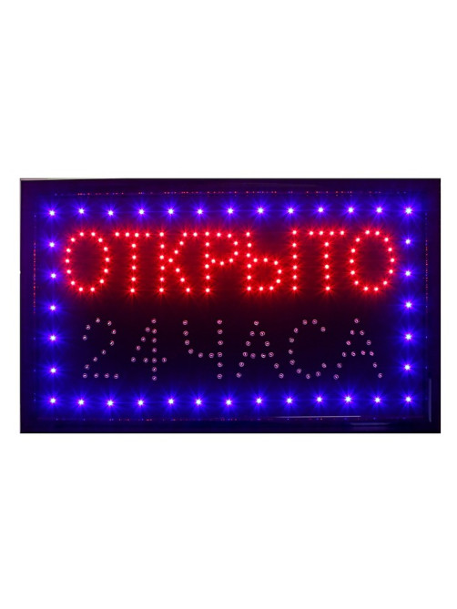 Вывеска светодиодная LED 48×25 см «ОТКРЫТО 24 ЧАСА», 2 режима 220V