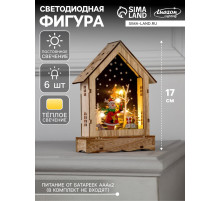 Светодиодная фигура «Дом с оленем» 12×17×4 см, дерево, от батареек АААх2, свечение тёплое белое