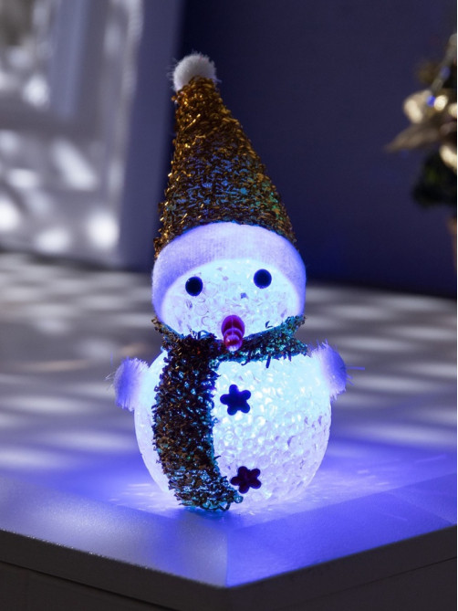 Ёлочная игрушка «Золотистый снеговичок», 8 см, 1 LED, от батареек AG13×3, свечение мульти (RGB)