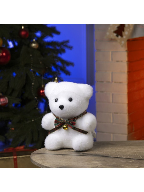 Светодиодная фигура «Медведь с бантиком» 12×20×7 см, флок, от батареек CR2032×2, свечение тёплое белое