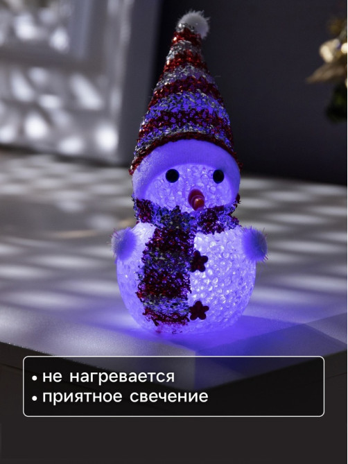 Ёлочная игрушка «Красный снеговичок», 8 см, 1 LED, от батареек AG13×3, свечение мульти (RGB)