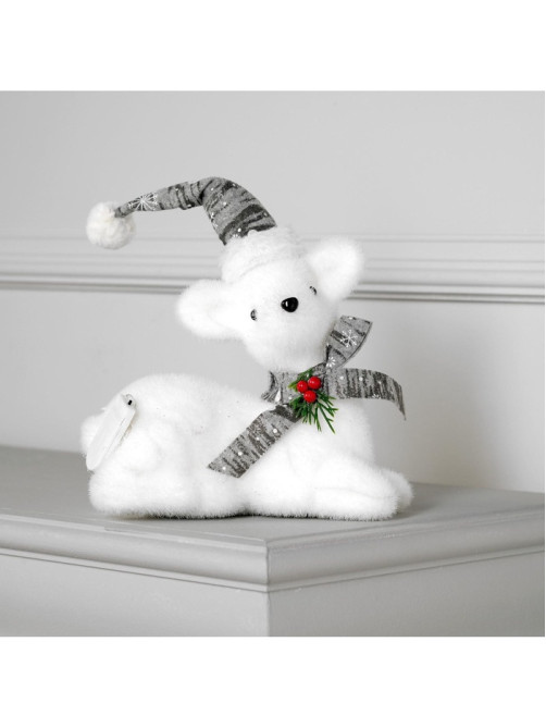 Светодиодная фигура «Олень» 21×19×10 см, флок, от батареек CR2032×2, свечение тёплое белое
