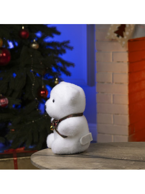 Светодиодная фигура «Медведь с бантиком» 12×20×7 см, флок, от батареек CR2032×2, свечение тёплое белое