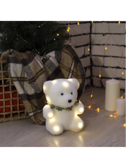 Светодиодная фигура «Мишка» 15×16×12 см, флок, от батареек CR2032×2, свечение тёплое белое