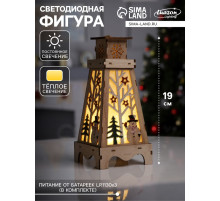 Светодиодная фигура «Снеговик в лесу» 13.5×19×13.5 см, дерево, от батареек LR1130×3, свечение тёплое белое