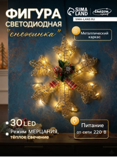 Светодиодная фигура «Снежинка с бусинами» 40 см, металл, 220 В, свечение тёплое белое