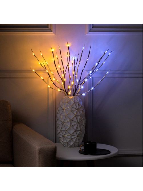 Светодиодная ветка 70 см, 20 LED, серебристая, от батареек AAх2, свечение белое