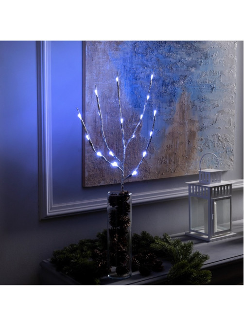 Светодиодная ветка 70 см, 20 LED, серебристая, от батареек AAх2, свечение белое