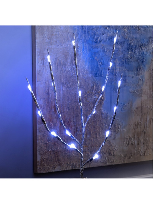 Светодиодная ветка 70 см, 20 LED, серебристая, от батареек AAх2, свечение белое