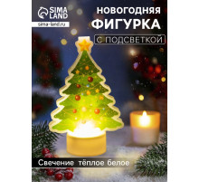 Световая картинка на подставке «Ёлочка», 11 см, 1 LED, от батареек, свечение тёплое белое