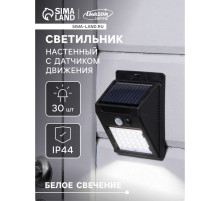 Садовый светильник, уличный, на солнечной батарее с датчиком движения, накладной, 30 LED, свечение белое