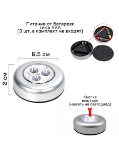 Светильник настенный светодиодный «Мастер К», 1 Вт, 3 LED, от батареек 3×ААА, d=6.5 см