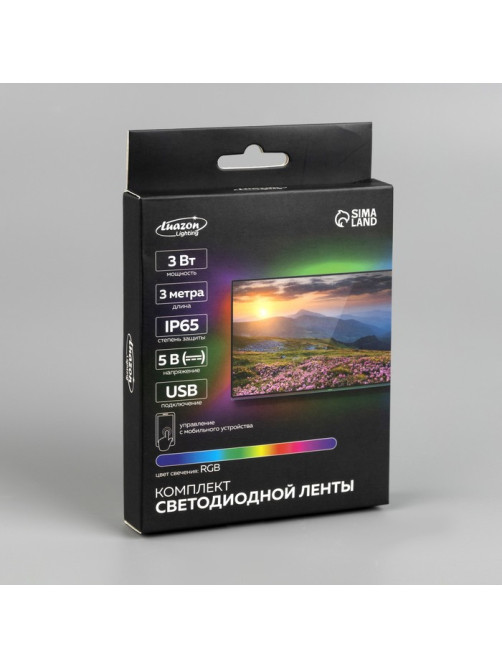 Комплект светодиодной ленты Luazon Lighting 3 м, IP65, SMD5050, 30 LED/м, USB, пульт ДУ, приложение, RGB