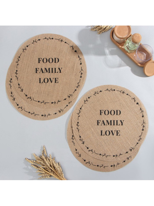 Набор салфеток «Этель» Food. Family. Love, 4 шт., d=38, джут