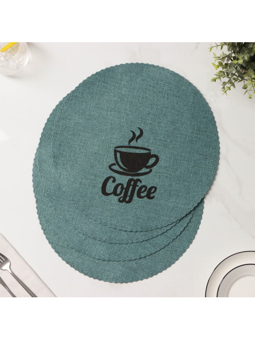 Салфетки сервировочные на стол Доляна Coffee, 4 шт., d=37 см, бирюзовые