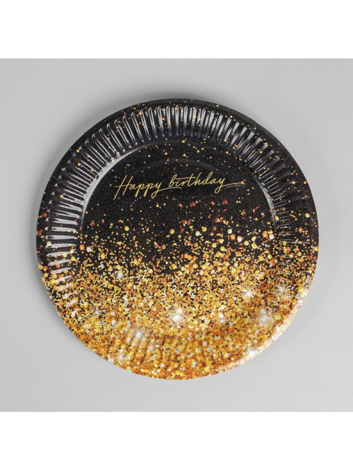 Тарелка одноразовая бумажная Happy Birthday, 18 см