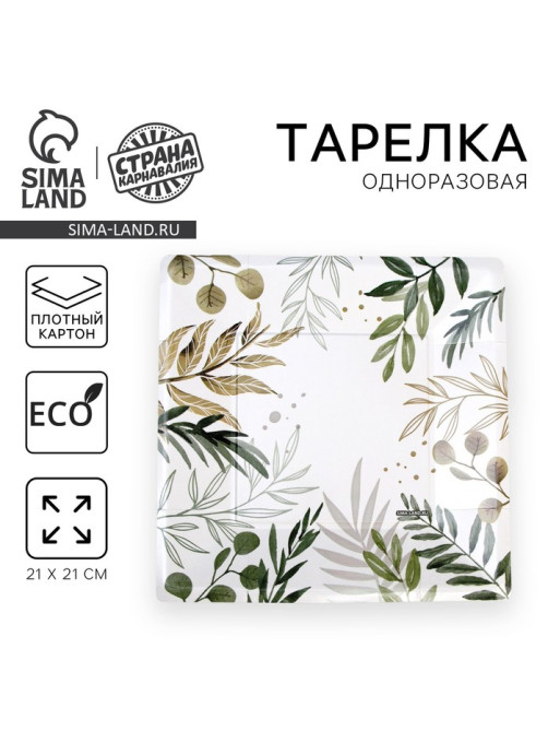 Тарелка одноразовая бумажная квадратная «Эко»,21 см