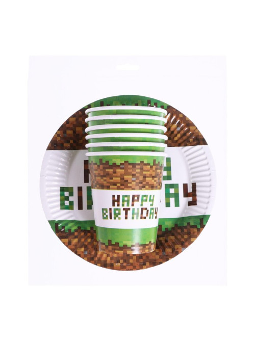 Одноразовая посуда бумажная Happy birthday, 6 тарелок, 6 стаканов