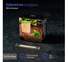 Зубочистки из берёзы Magistro, 500 шт., ментоловые, в индивидуальной упаковке, картонная коробка