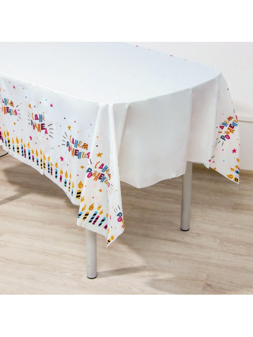 Скатерть одноразовая «С днём рождения», свечи, 180×137 см