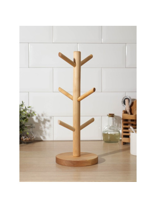 Подставка деревянная для кружек Adelica, основа d=13×1.8 см, высота 34 см, вешалка 6.5 см, берёза