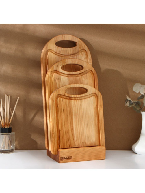 Набор деревянных разделочных досок на подставке Adelica, 3 шт.: 38×18, 30×18, 22×18 см, берёза