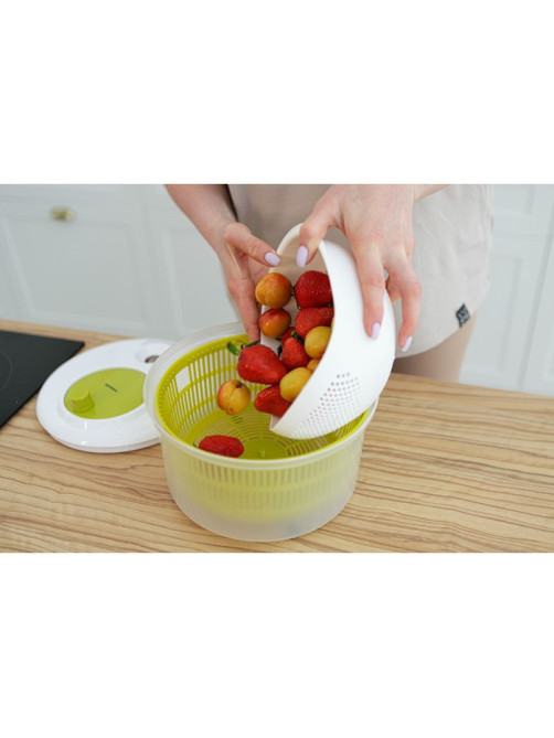 Центрифуга для сушки зелени Доляна Fresh cook, 3.7 л, пластик, белая, зелёная