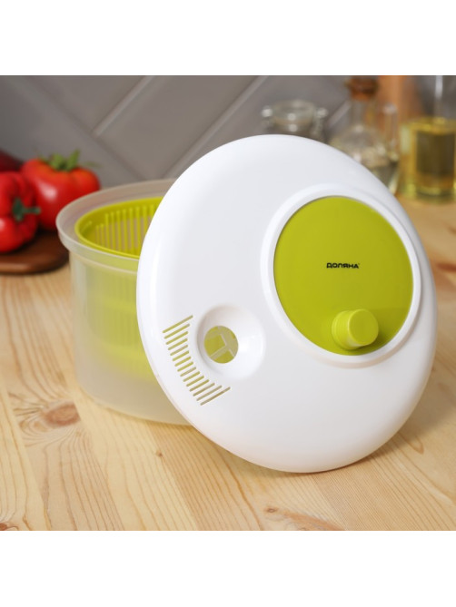 Центрифуга для сушки зелени Доляна Fresh cook, 3.7 л, пластик, белая, зелёная