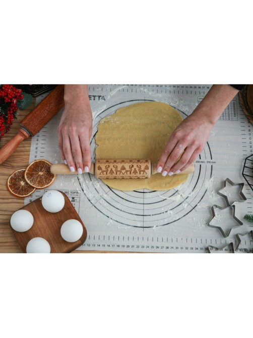 Скалка текстурная новогодняя Доляна, фигурная, 30×4 см, рабочая часть 11.5 см, вращающаяся