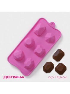 Форма для льда Доляна «Драгоценные камни», силикон, 22.5×10.6 см, 6 ячеек (d=4 см), МИКС
