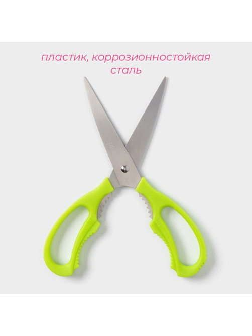 Ножницы кухонные Доляна «Саймон», 23 см, зелёные
