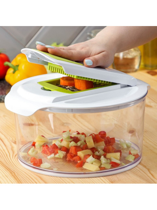 Овощерезка универсальная Доляна Fresh cook, 7 насадок, центрифуга для зелени, белая, зелёная