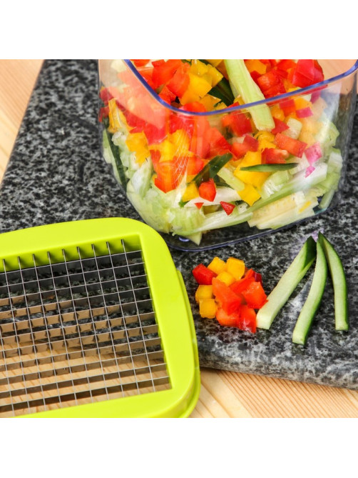 Овощерезка универсальная с контейнером Доляна Fresh Cook, 3 сменные насадки и пушер, 14.5×14.5×21 см, бело-зелёная