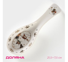 Подставка под ложку Доляна «Коты-аристократы», 21.5×7.5 см, фарфор, белая
