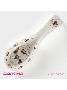 Подставка под ложку Доляна «Коты-аристократы», 21.5×7.5 см, фарфор, белая
