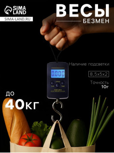 Весы-безмен Luazon LV-403, электронные, до 40 кг, точность до 10 г, подсветка, тёмно-синие