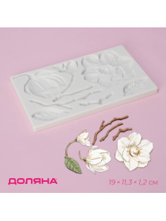 Молд для заливки Доляна «Магнолия», силикон, 8 ячеек, 19×11.3×1.2 см, белый