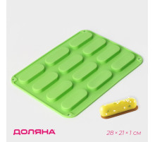 Форма для выпечки Доляна «Сладости.Эклер», силикон, 28×21×1 см, 12 ячеек (7.6×2.7×1 см), МИКС