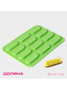 Форма для выпечки Доляна «Сладости.Эклер», силикон, 28×21×1 см, 12 ячеек (7.6×2.7×1 см), МИКС