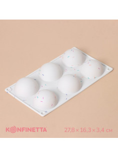 Форма для выпечки KONFINETTA «Фигуры. Полусфера», силикон, 27.8×16.3×3.4 см, 6 ячеек (d=6.7 см), белая